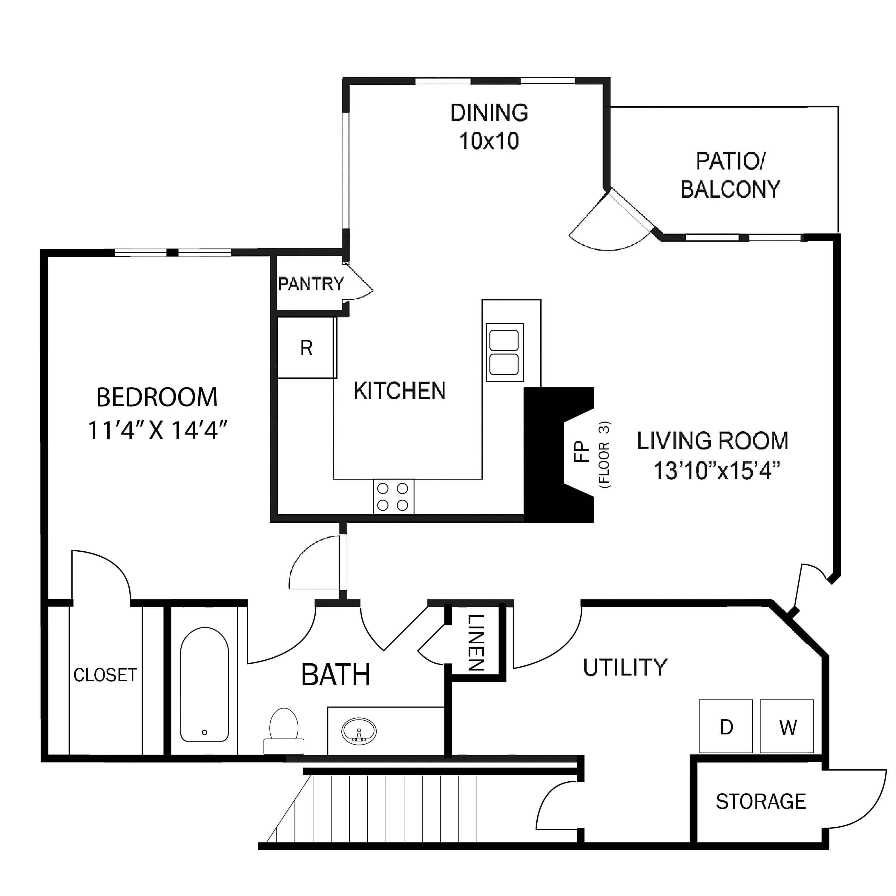 Floor plan layout diagram for 1E