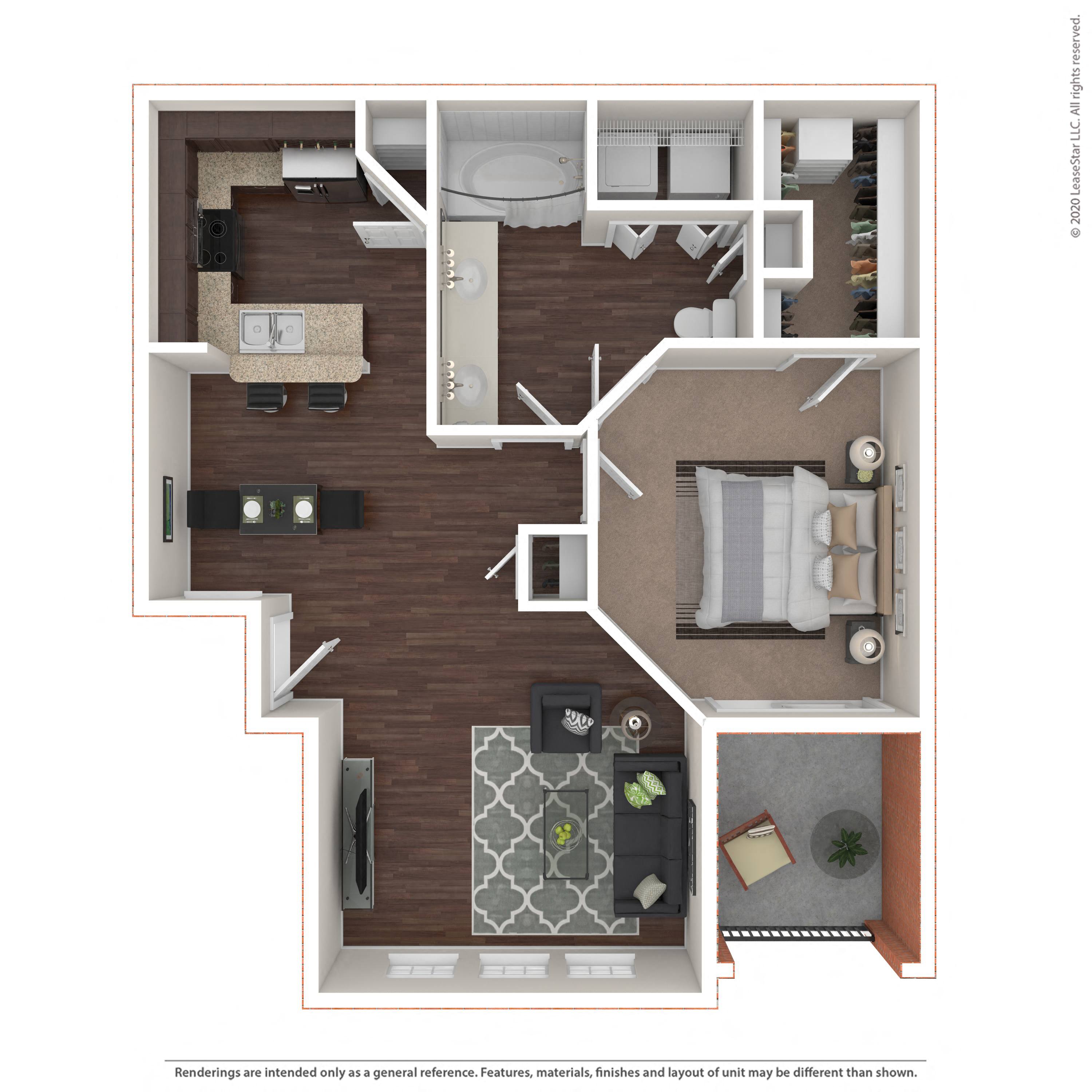Floor plan layout diagram for 1B-R