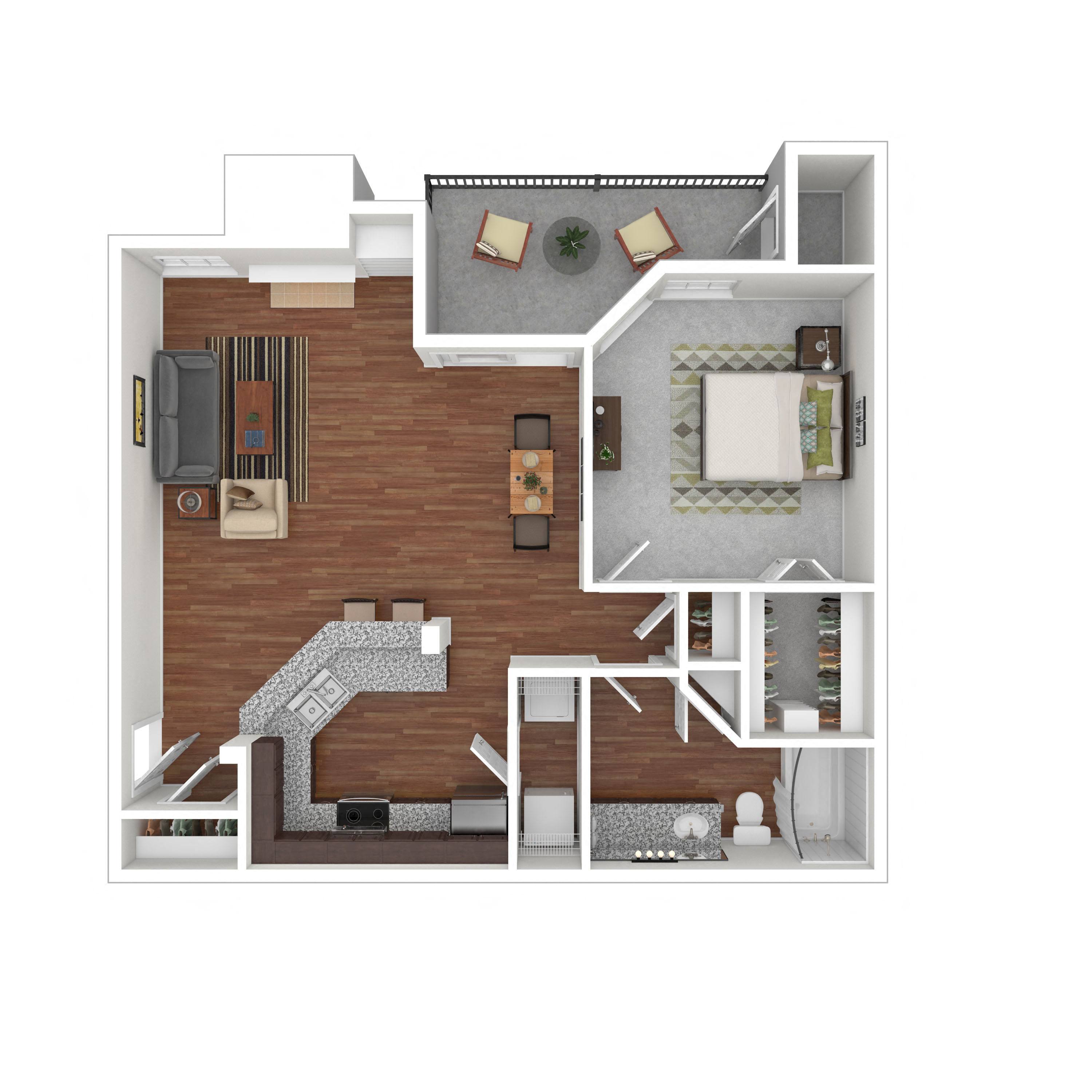 Floor plan layout diagram for 1B-R