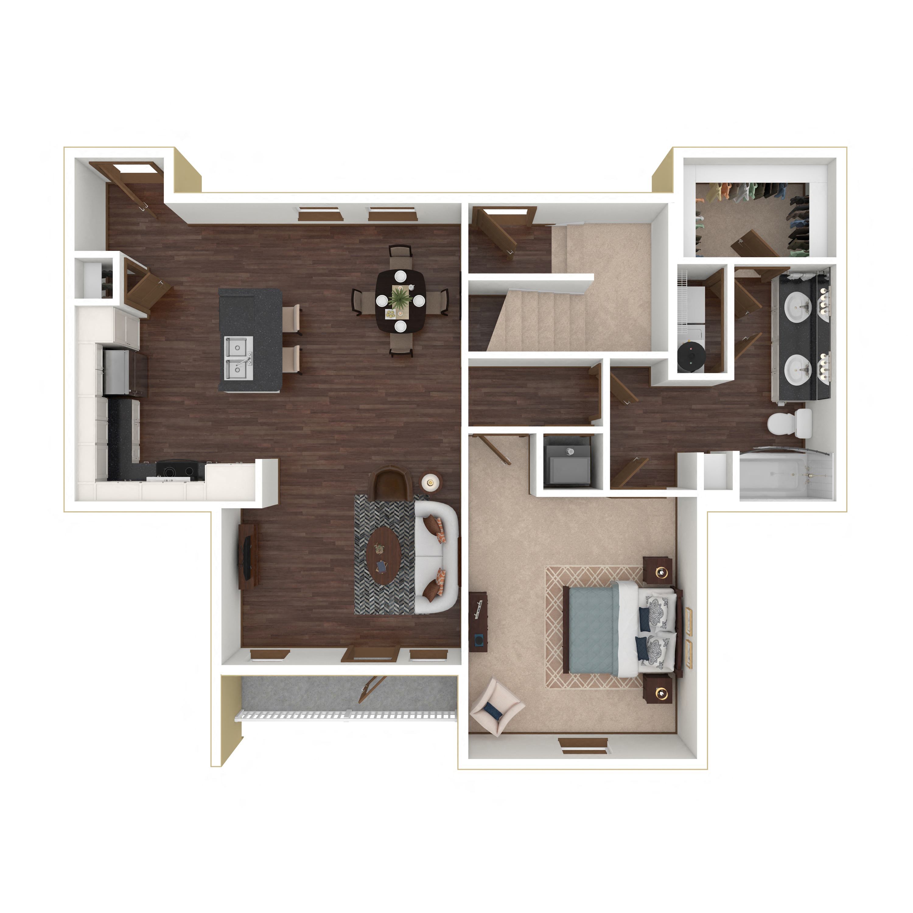 Floor plan layout diagram for 1K