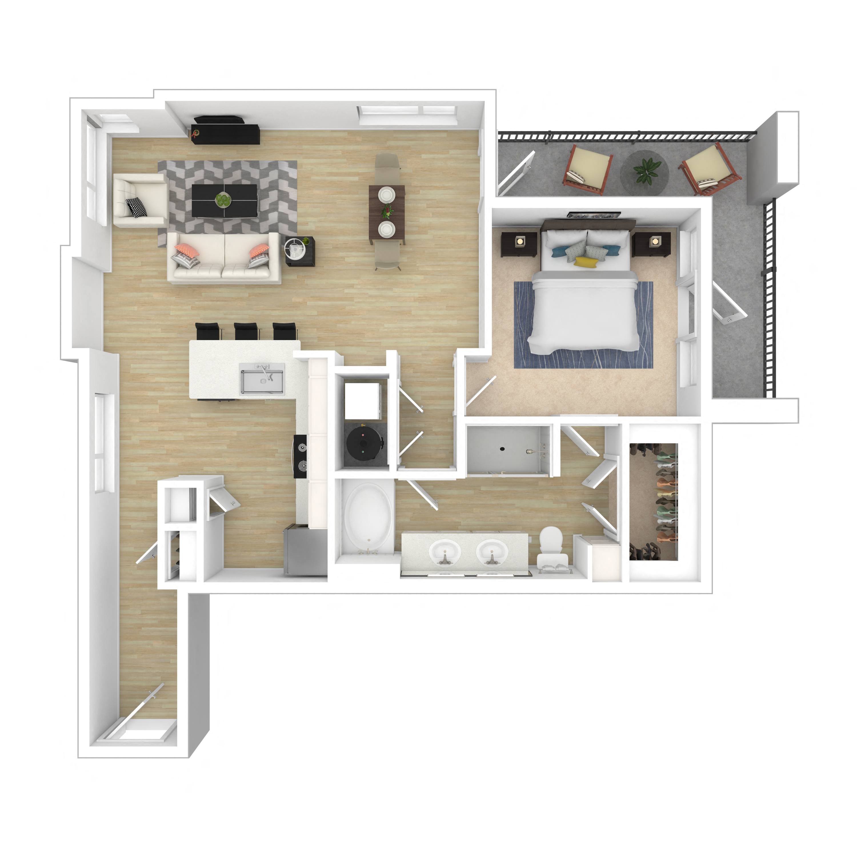 Floor plan layout diagram for 1E