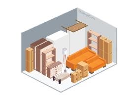 a vector illustration of a 3d isometric view of a room with cardboard boxes