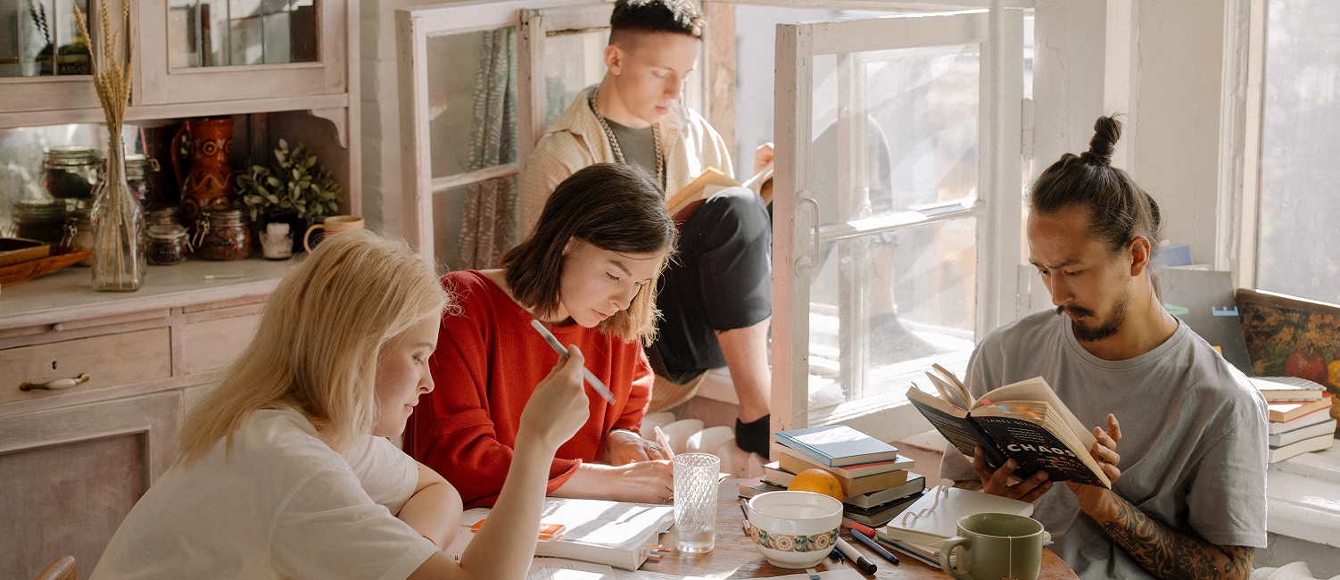 A group of students studying