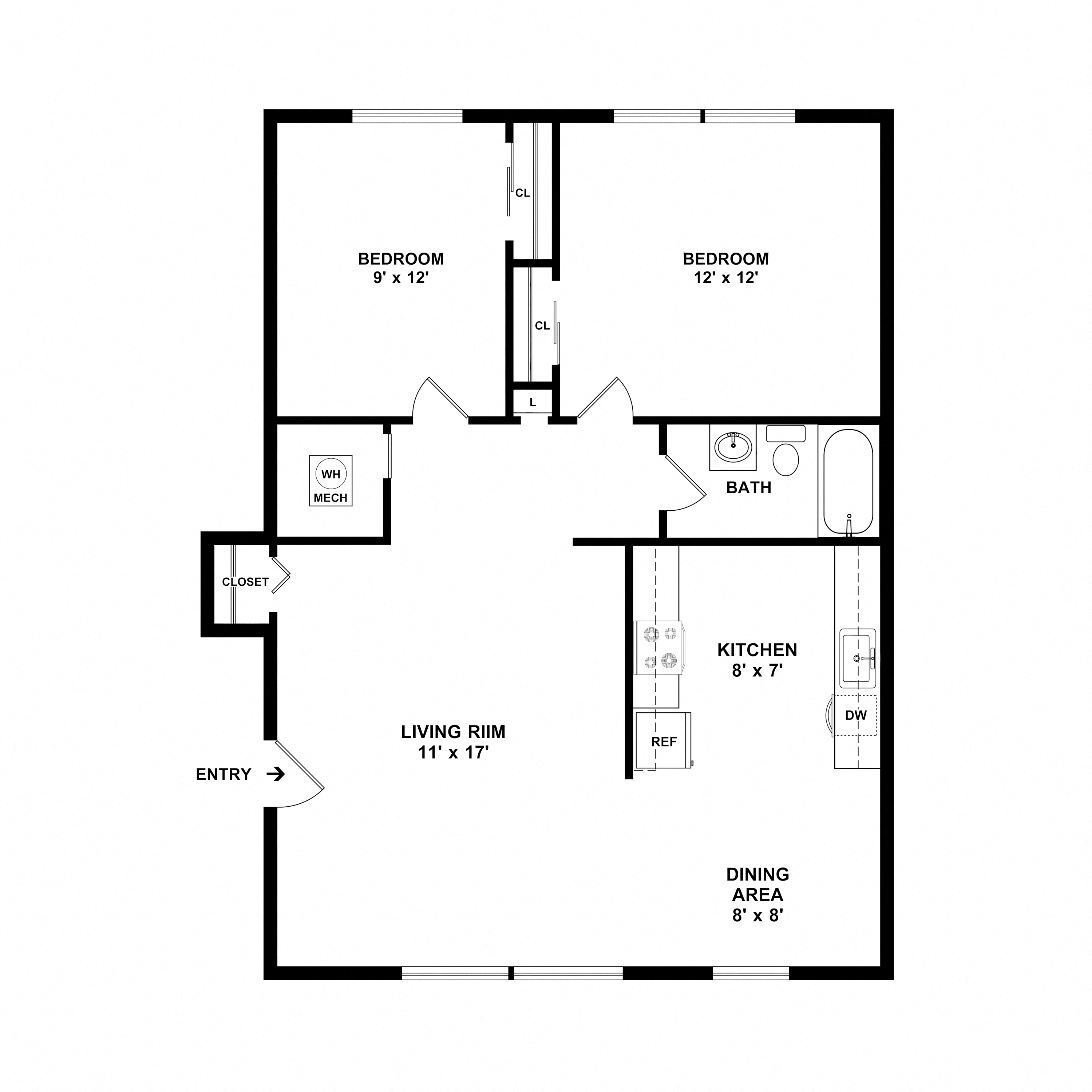 Campus Terrace 2 Bed 1 Bath Bldg C Floorplan,Campus Terrace 2 Bed 1 Bath Bldg C Furnished Layout