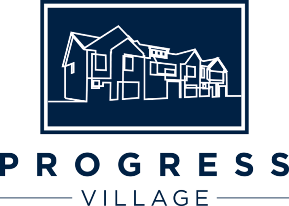 A logo with the words "Progress Village" and a line drawing of houses.