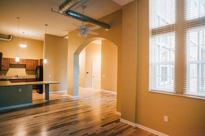 open concept living and kitchen area