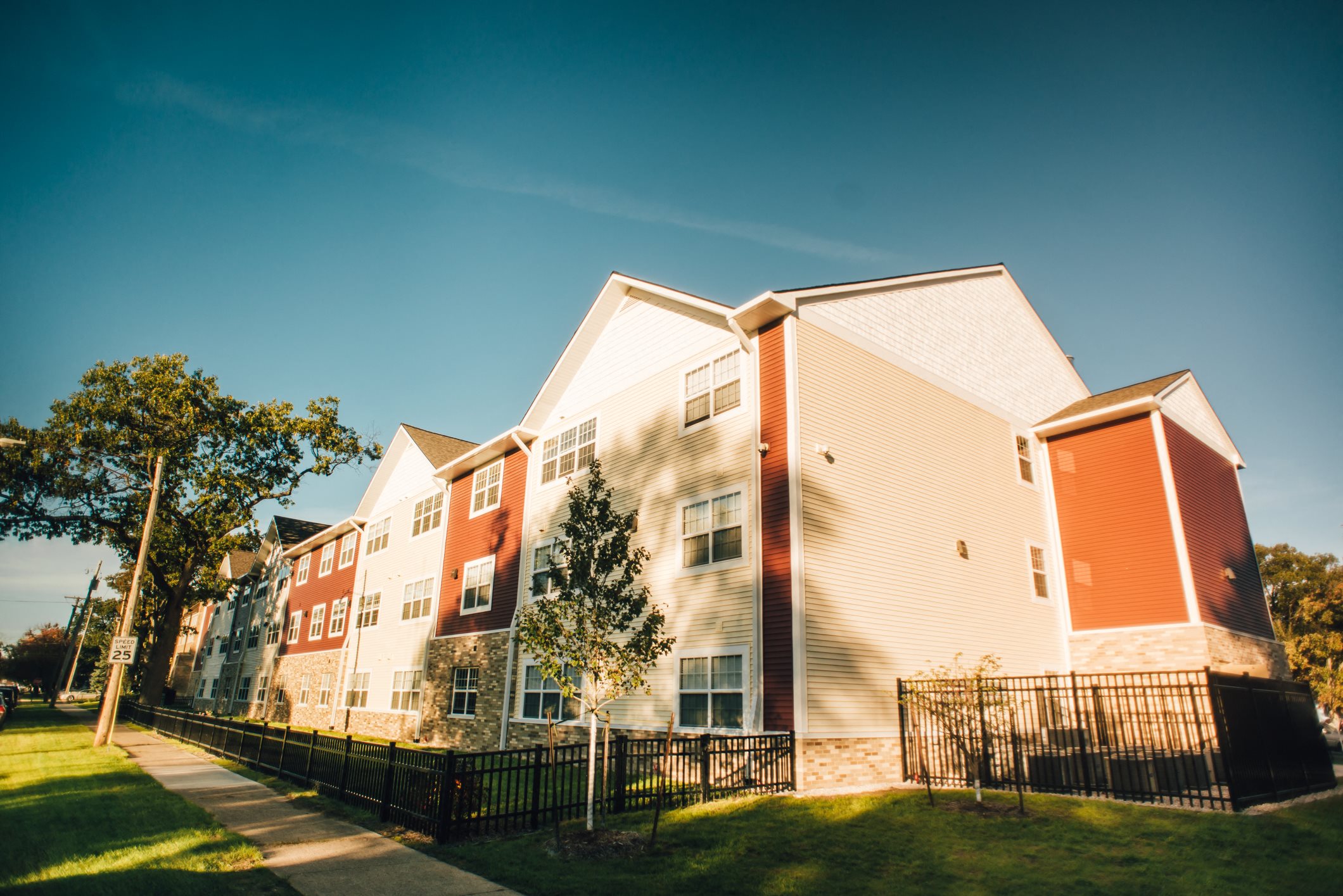 apartment community multi colored buildings