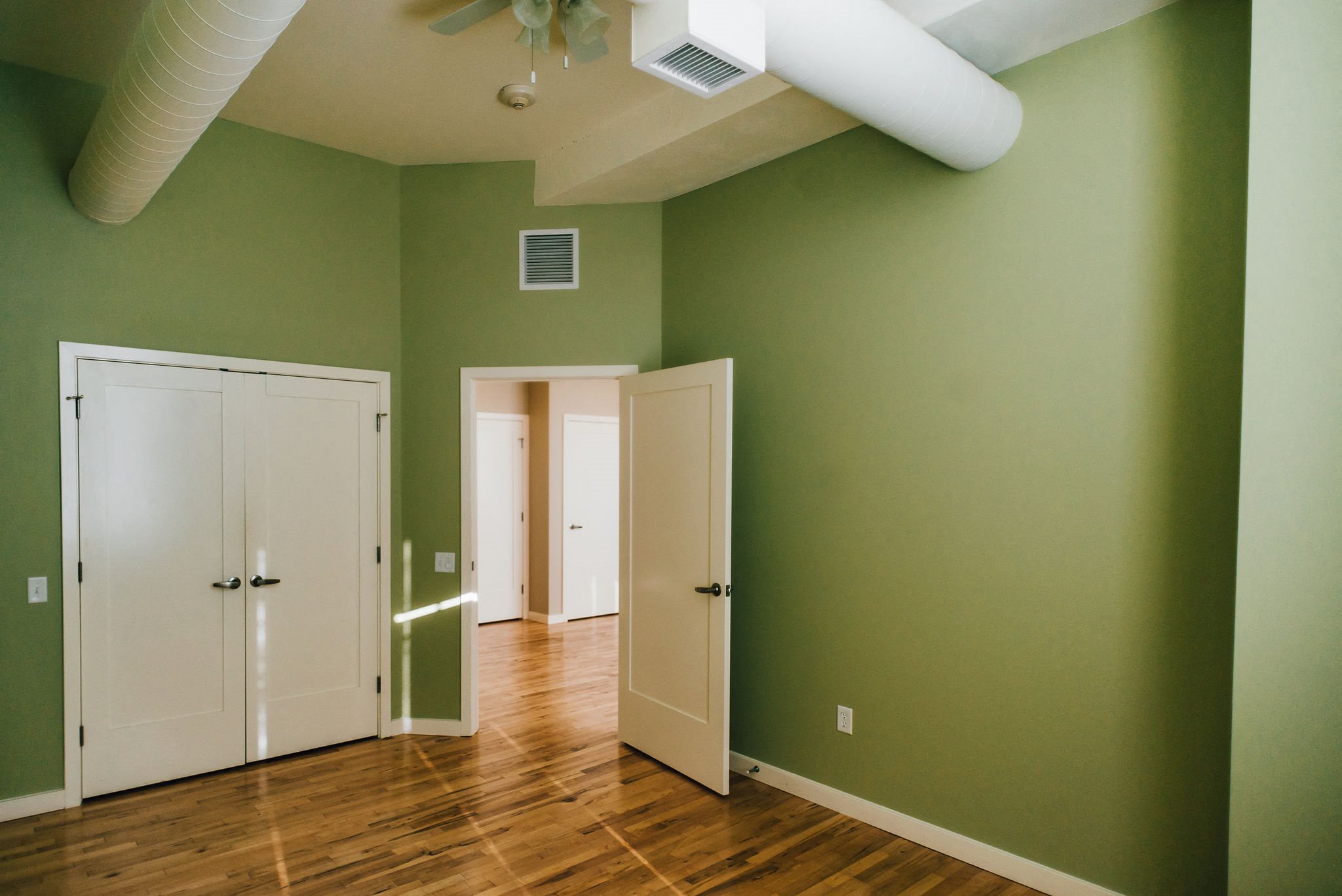 bedroom with green walls