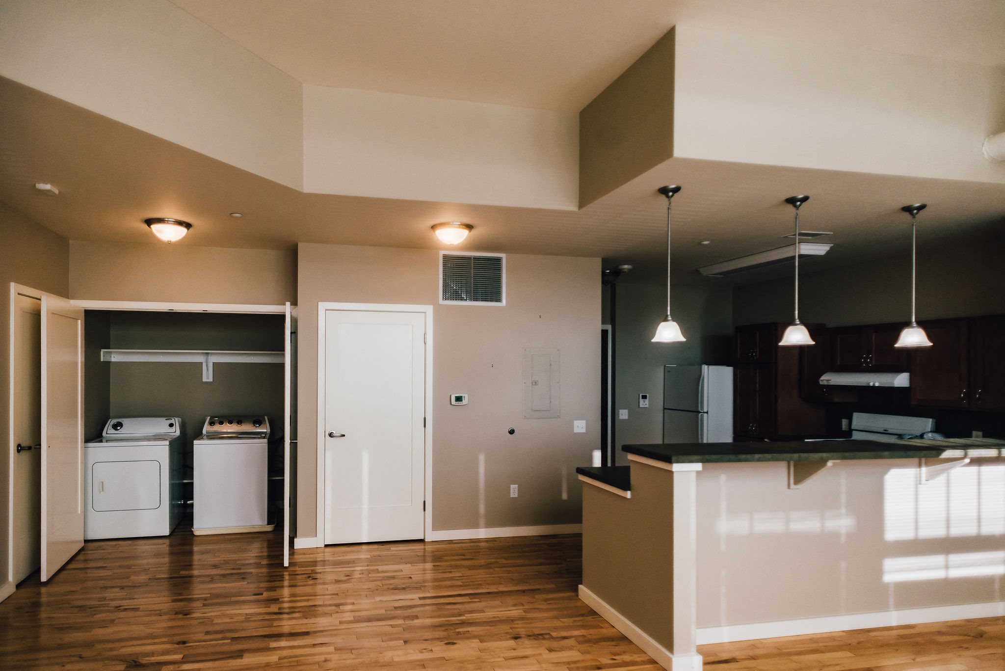 open concept living and kitchen area