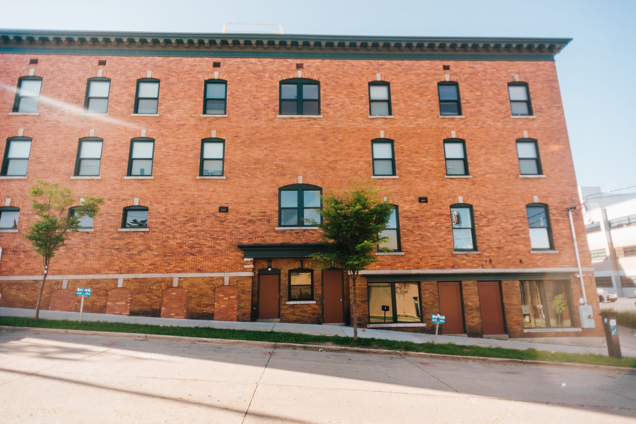 brick building inclined streetscape