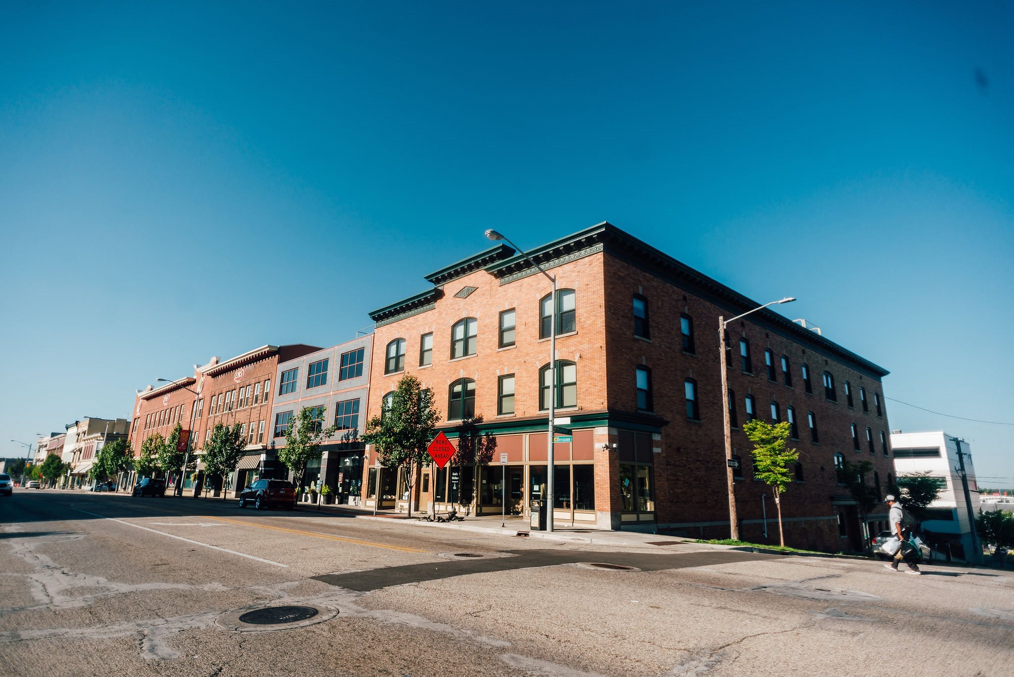 downtown brick building street