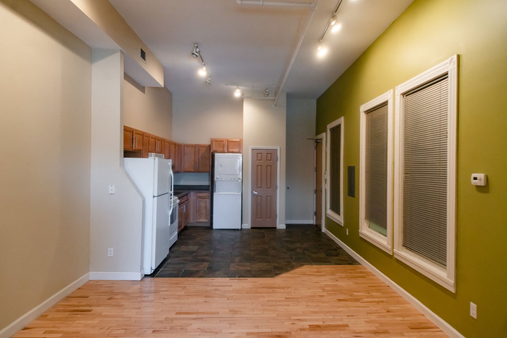 open plan living apartment green wall