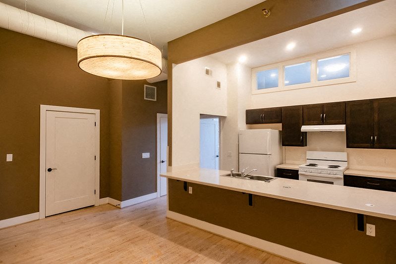 open concept living and kitchen area