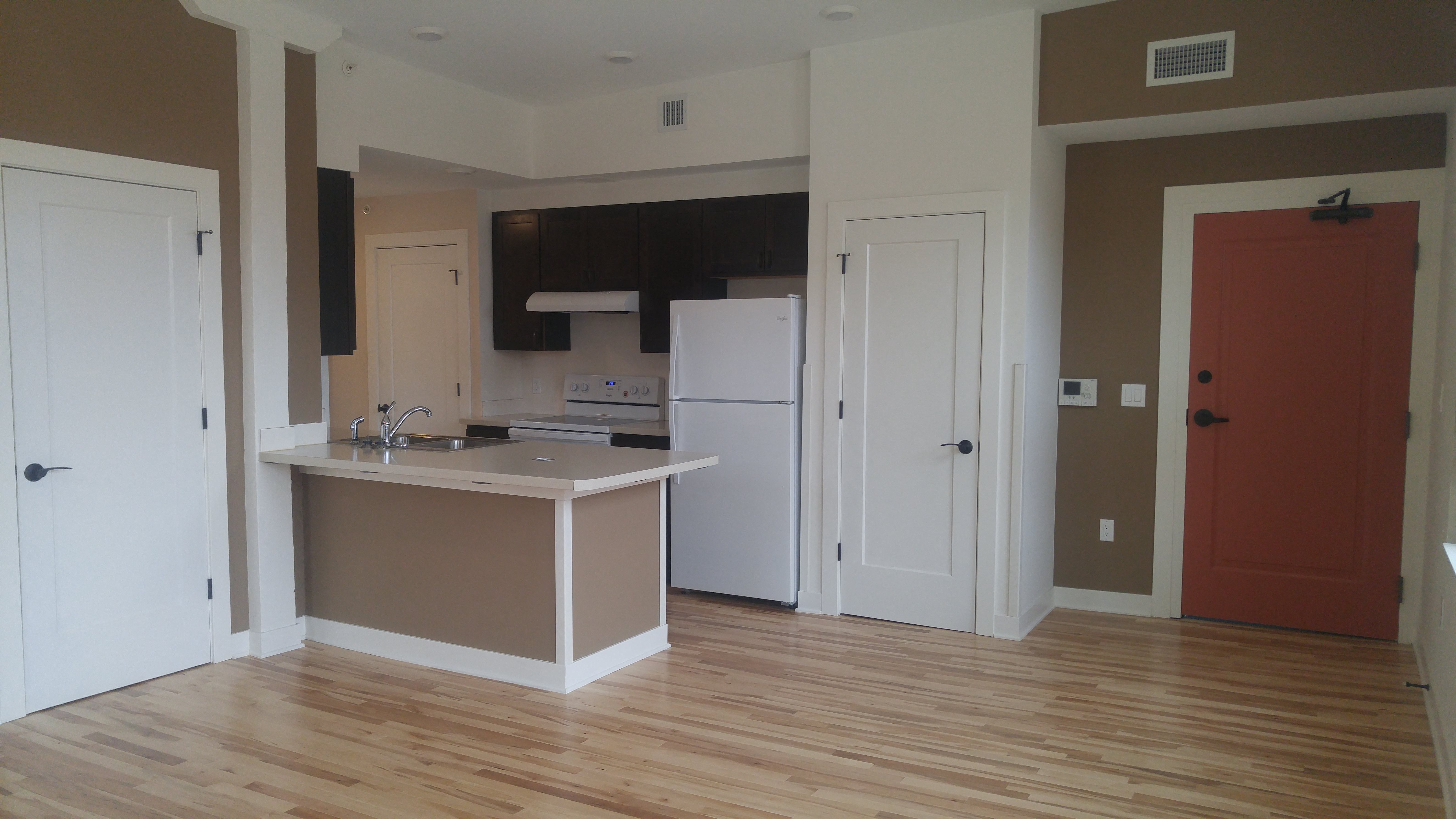 open concept living and kitchen area