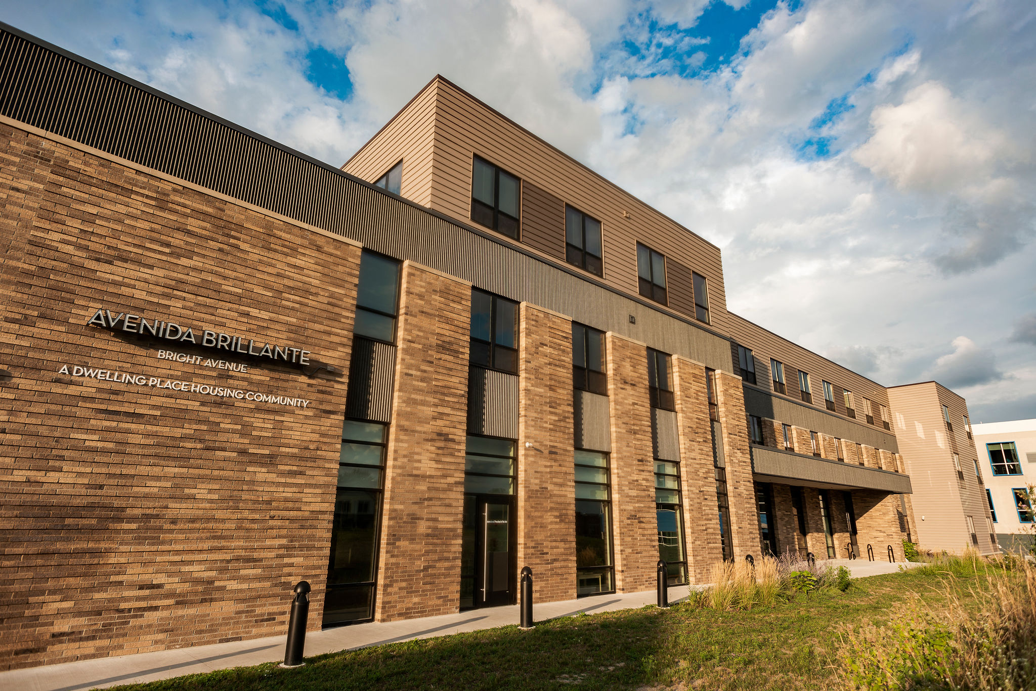 brick building blue sky