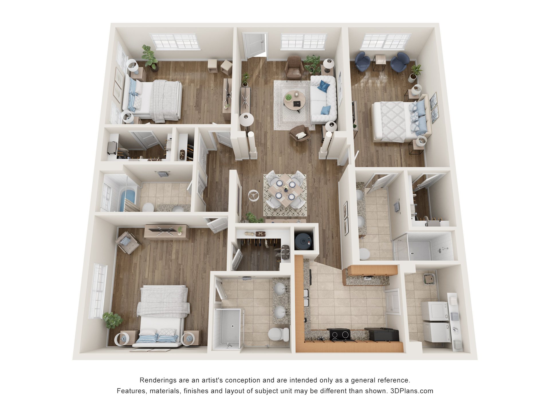 a 3d floor plan of a home with a bedroom and living room
