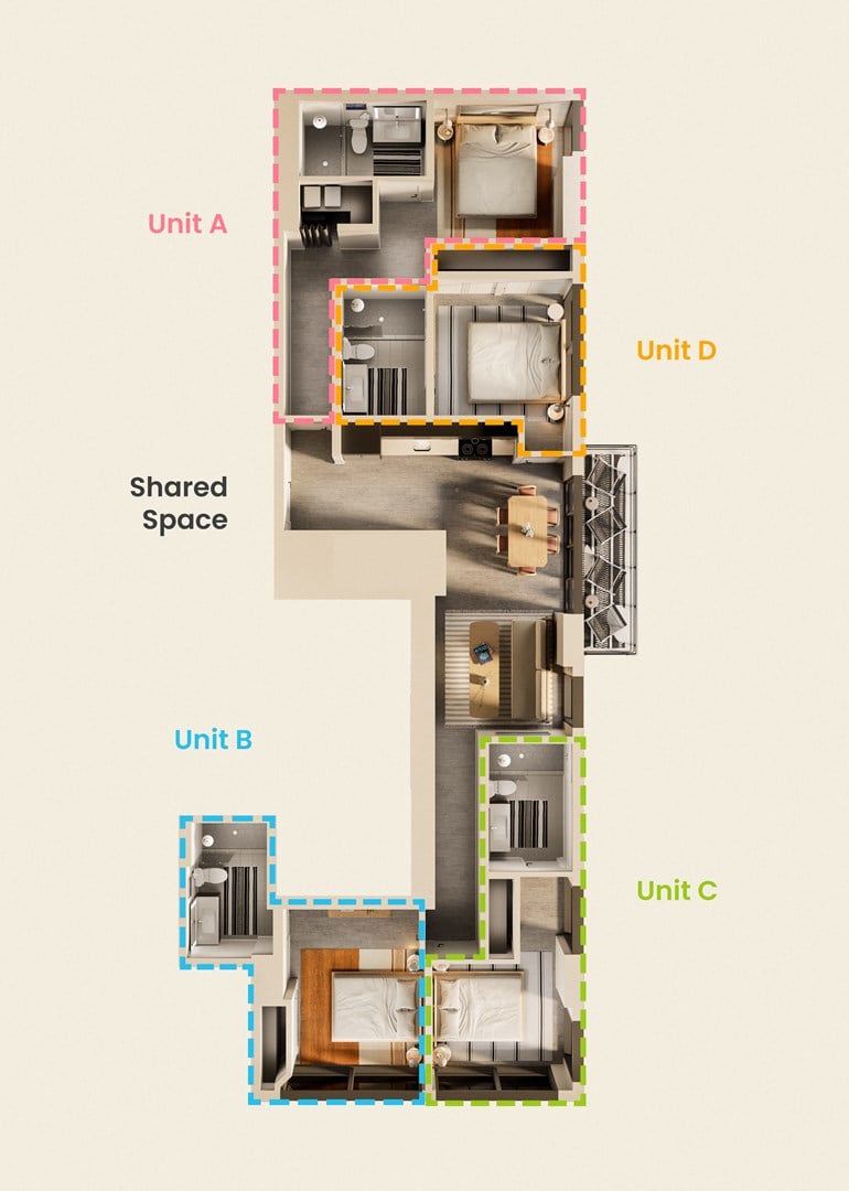 the floor plan of unit d of the trilogy
