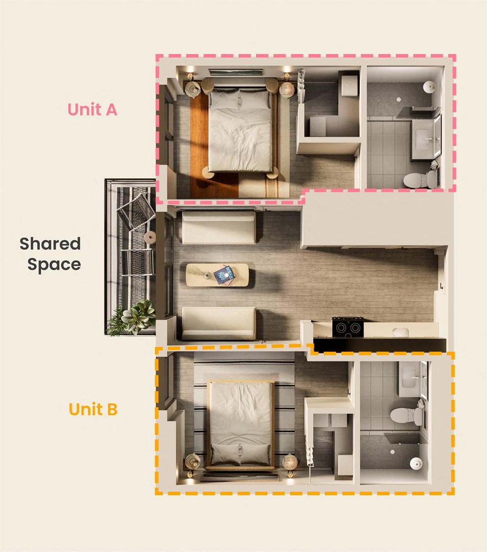 the floor plan of unit a is shown with three different views of the room