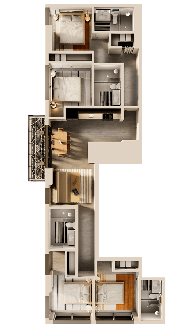 A man and a woman sit in a tropical apartment living room