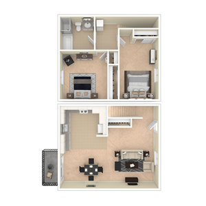 a floor plan of a furnished two bedroom apartment