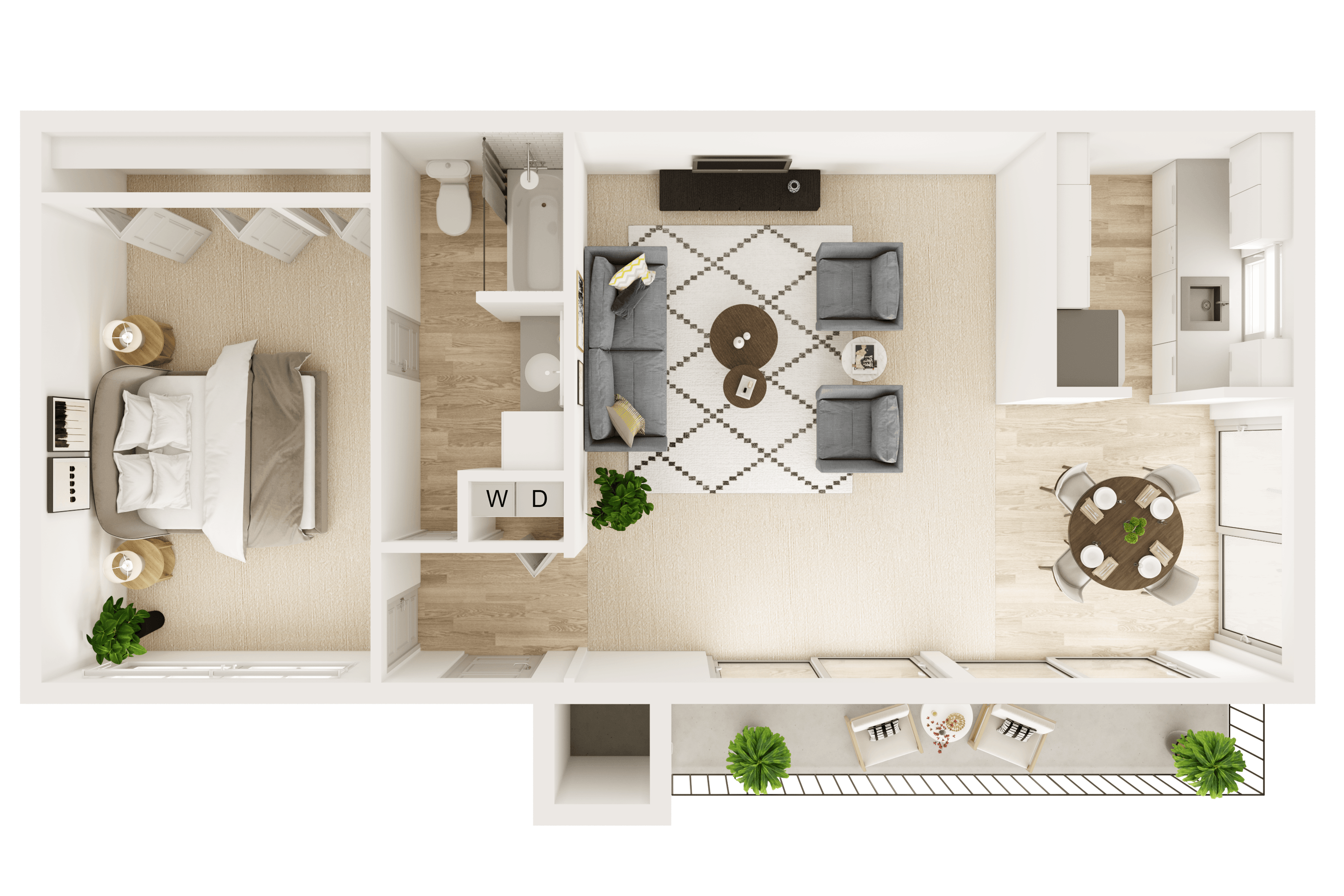1 Bedroom, 1 Bath (B) floor plan