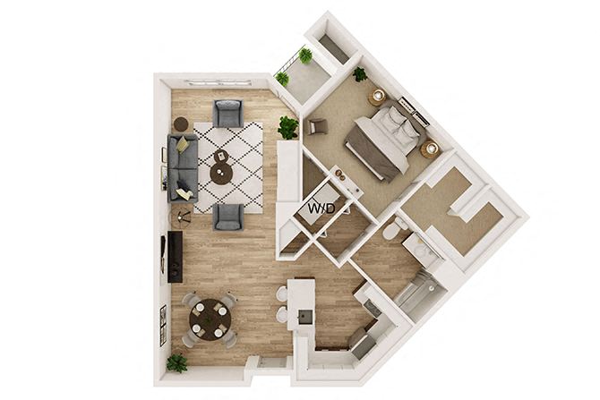 Deerfield 1x1 floor plan
