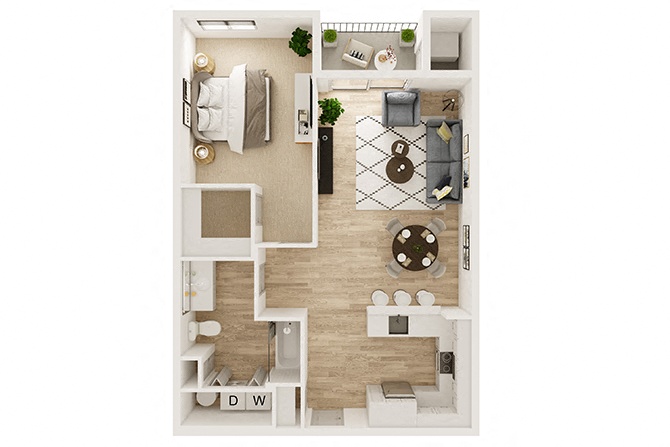 One Bed One Bath 1A floor plan