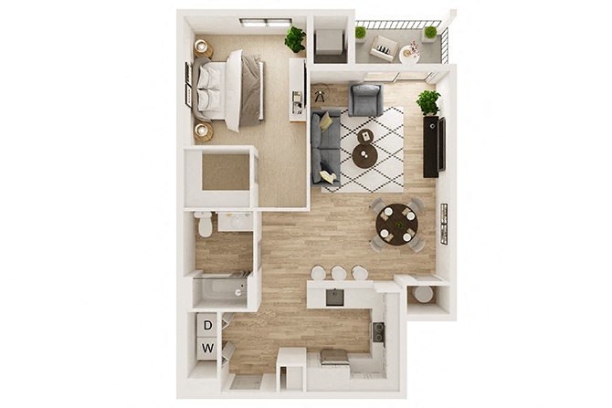 One Bedroom One Bath 1C floor plan