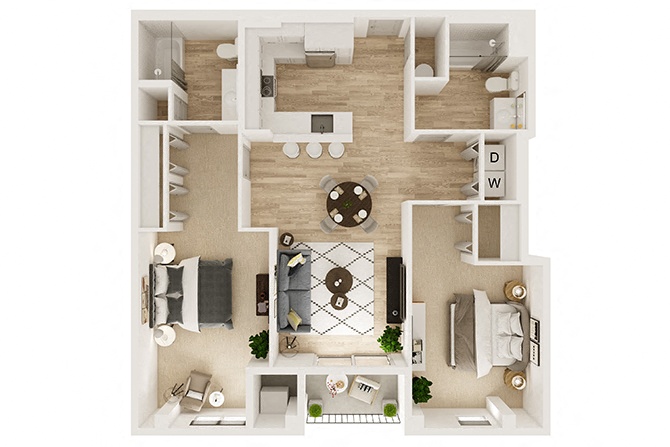 Two Bedroom Two Bath 2D floor plan