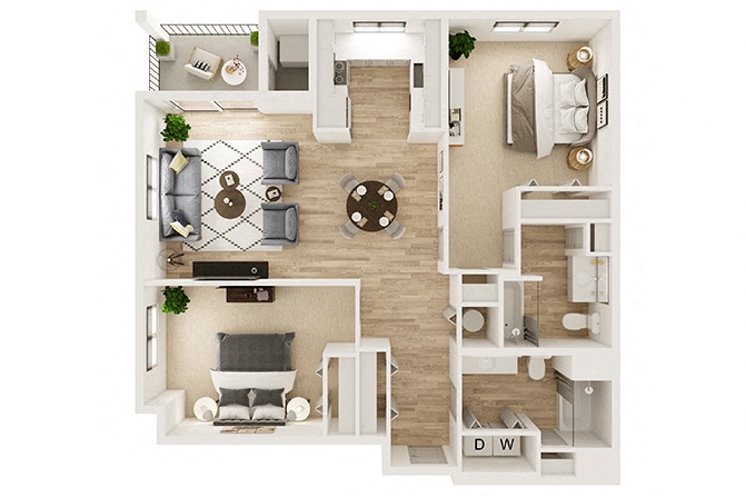 Two Bedroom Two Bath 3A floor plan