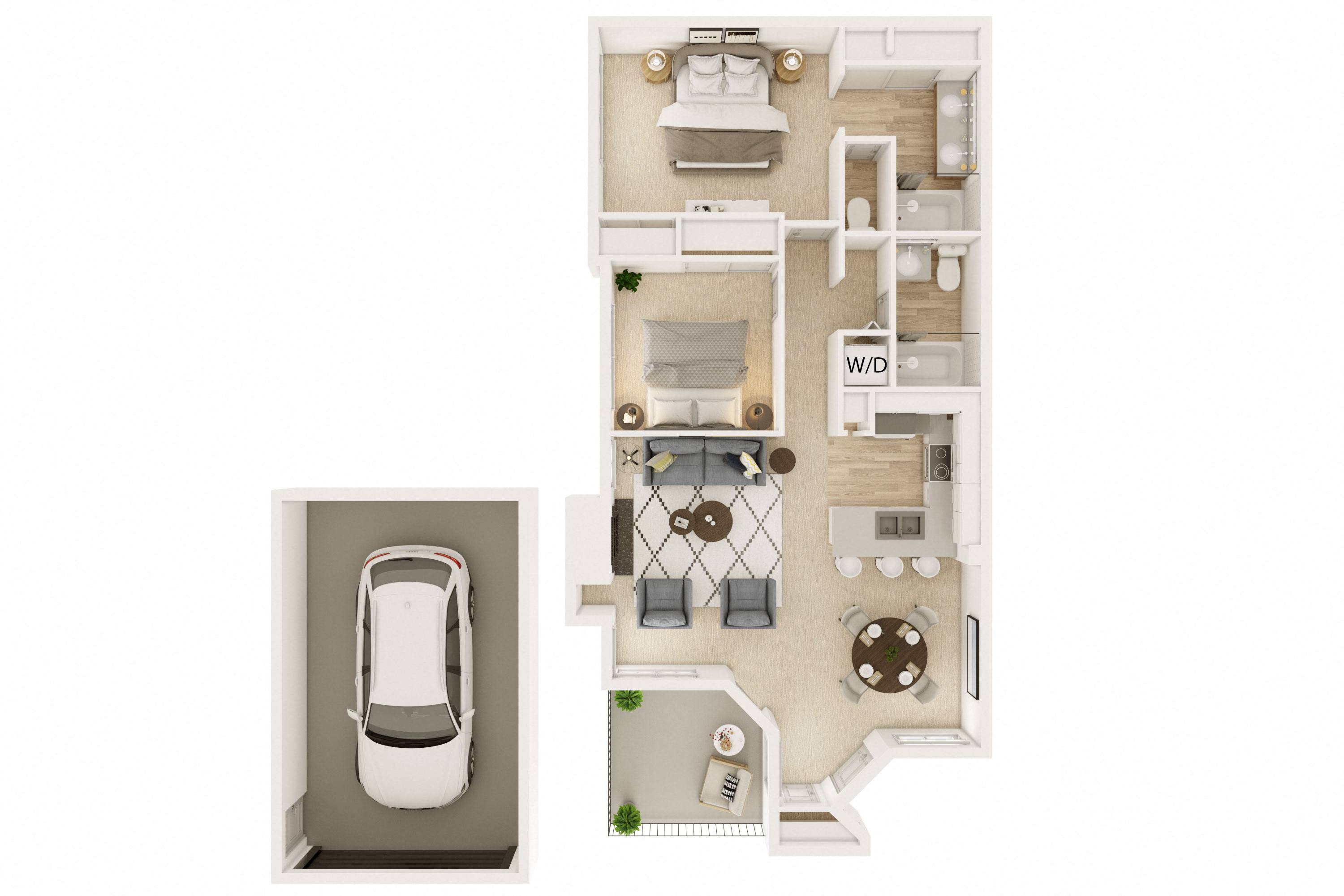 2 Bedroom 2 Bath A Renovated floor plan