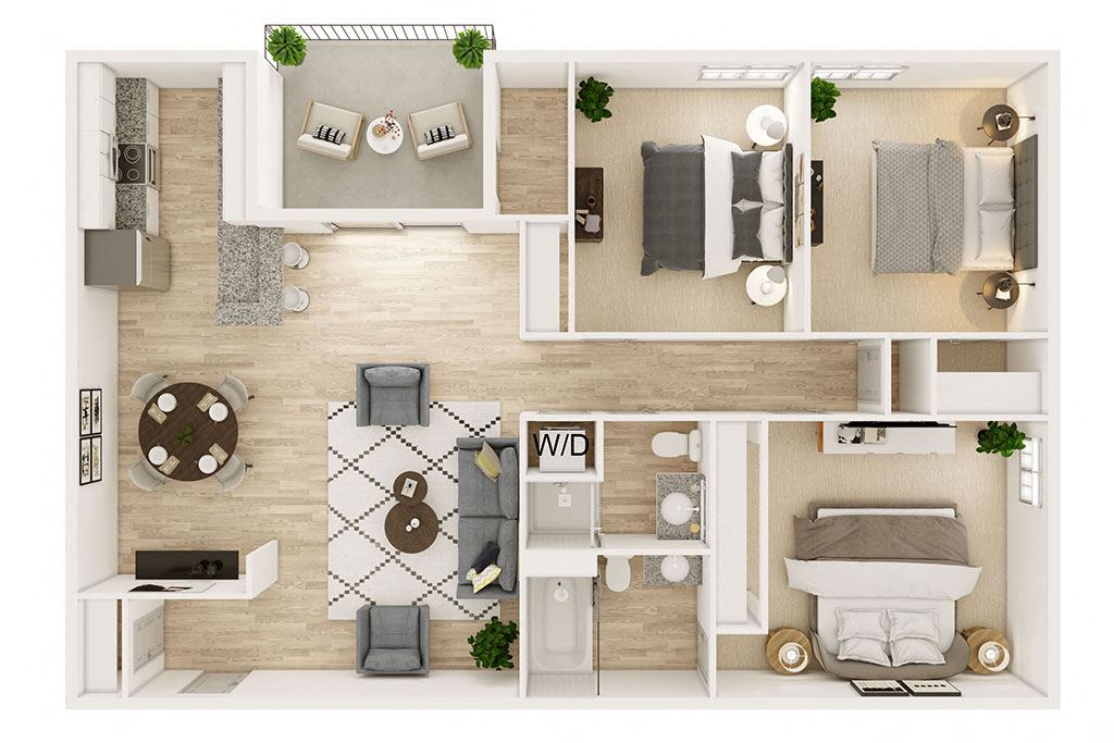 3 Bed 2 Bath floor plan