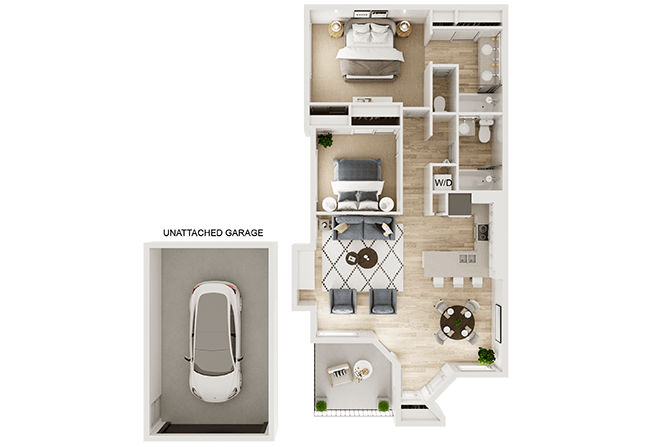 2 Bedroom 2 Bath (A) floor plan