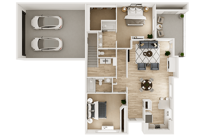 2 Bedroom 2 Bath (B) floor plan