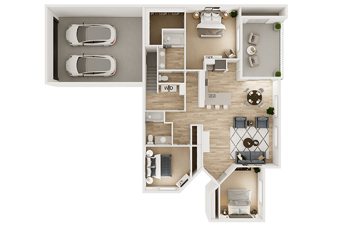 3 Bedroom 2 Bath (B) floor plan
