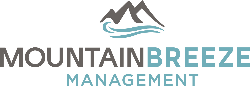 A logo for Mountain Breeze Management featuring a mountain and waves.