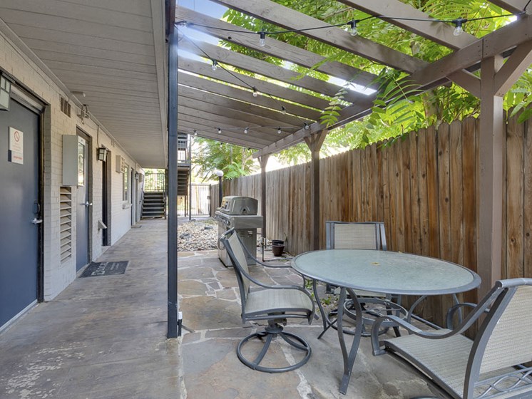 Outdoor Community Patio with Seating at 1443 Elizabeth in Denver, CO