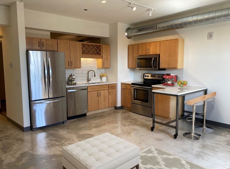 Fully Equipped Kitchen In Clubhouse at 700 Central Apartments, Minneapolis, MN