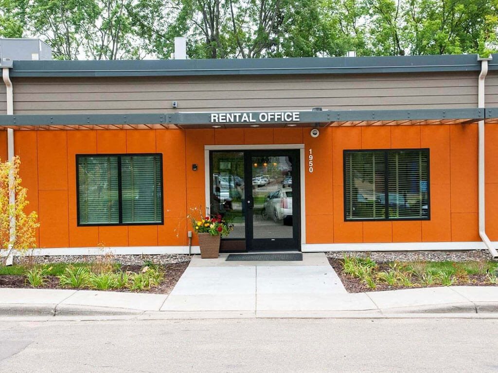 Rental office entrance at Terra Pointe Apartments, Saint Paul, MN