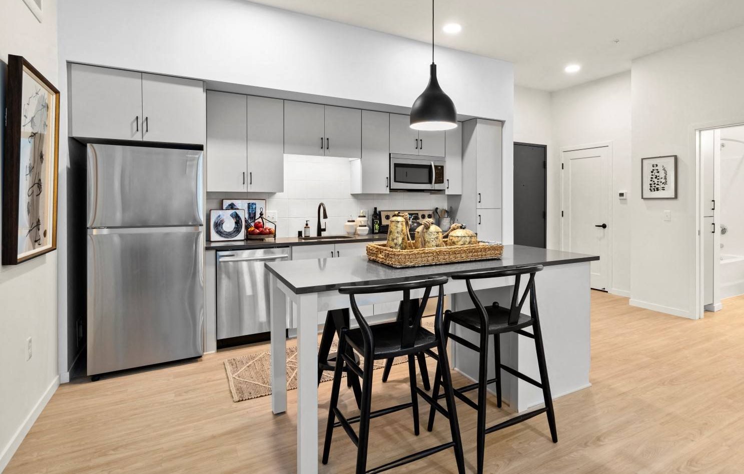 Fitted Kitchen With Island Dining at The Hill Apartments, Saint Paul, 55103