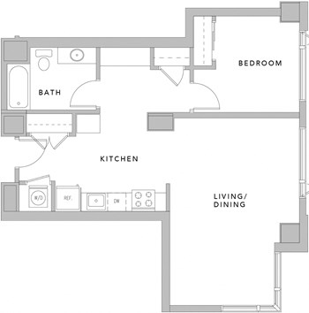 1BB floor plan