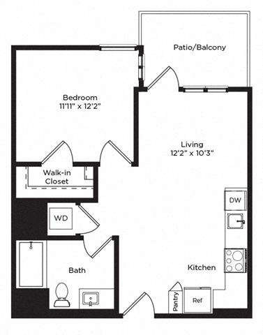 Floor plan layout diagram for 1B w/ Balcony