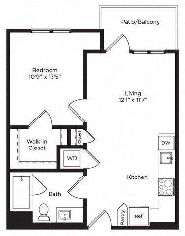 Floor plan layout diagram for 1C w/ Balcony
