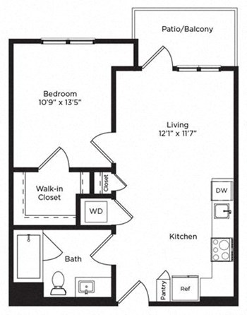 1C w/ Balcony floor plan