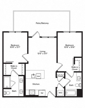 2B w/ Balcony floor plan