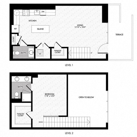 Floor plan layout diagram for 1R w/ Terrace