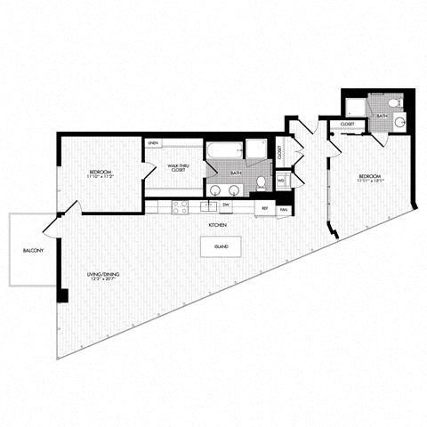 Floor plan layout diagram for 2H w/ Balcony