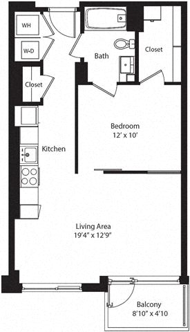 Floor plan layout diagram for 1J w/ Balcony