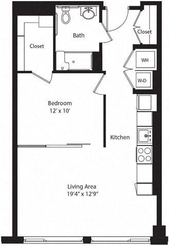 Floor plan layout diagram for 1K