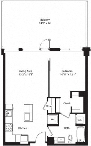 Floor plan layout diagram for 1N w/ Balcony